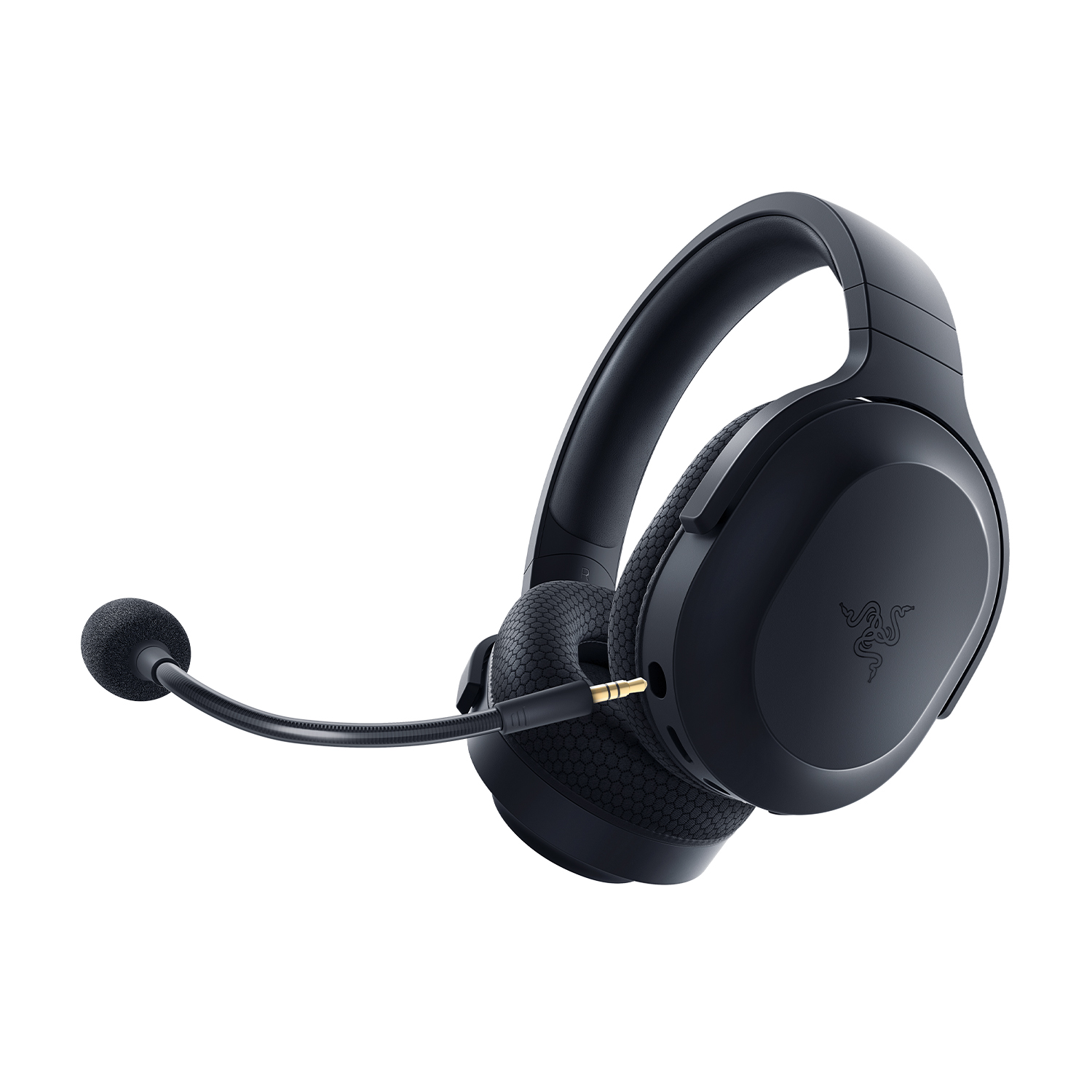 Cuffie da gioco Razer nere con microfono su sfondo bianco.