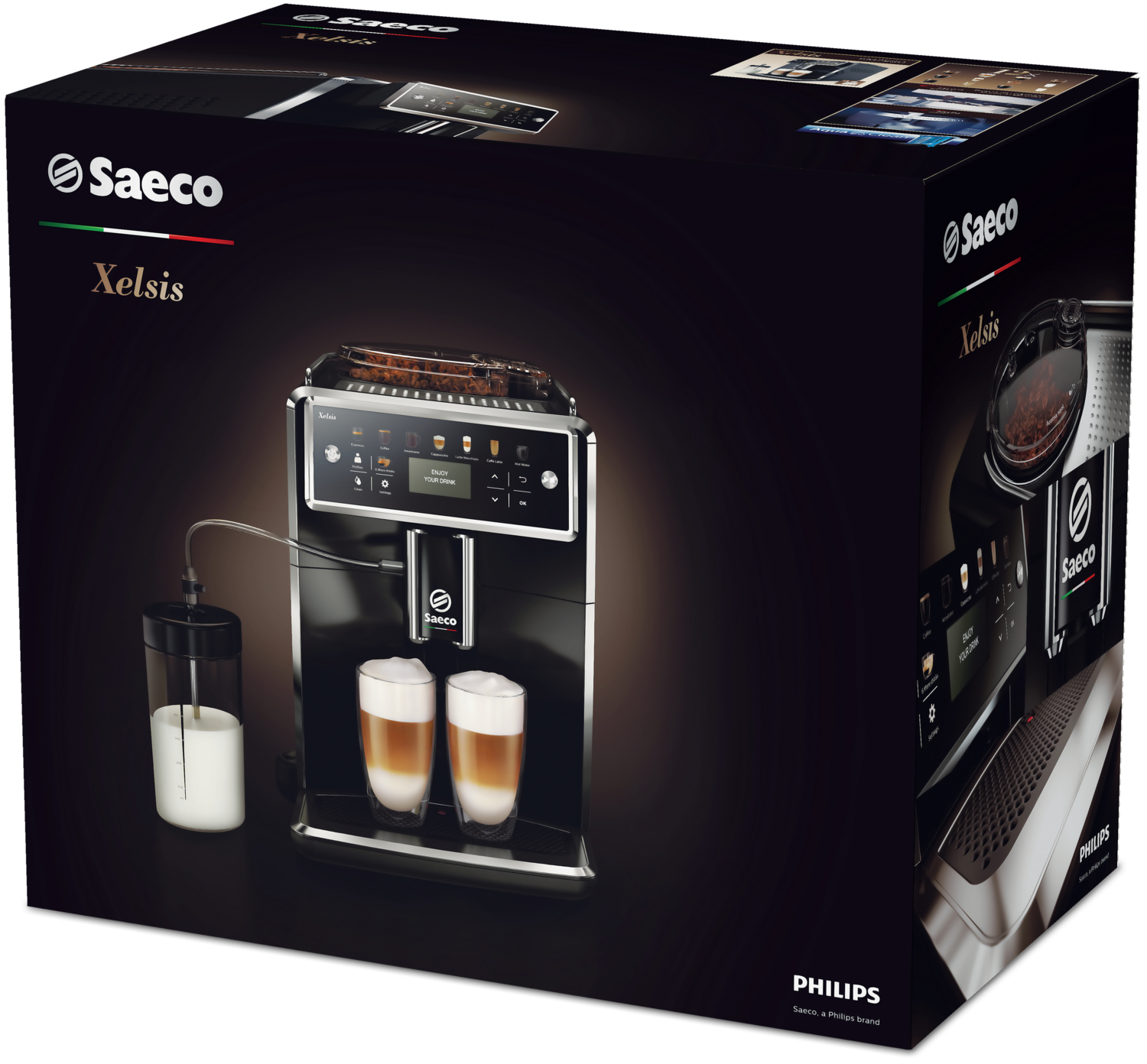 SAECO Kaffeevollautomat Xelsis SM7580/00 Piano Black  Kaffeevollautomat (Klavierlack-Schwarz, Keramikmahlwerk, 15 bar, externer Milchbehälter)