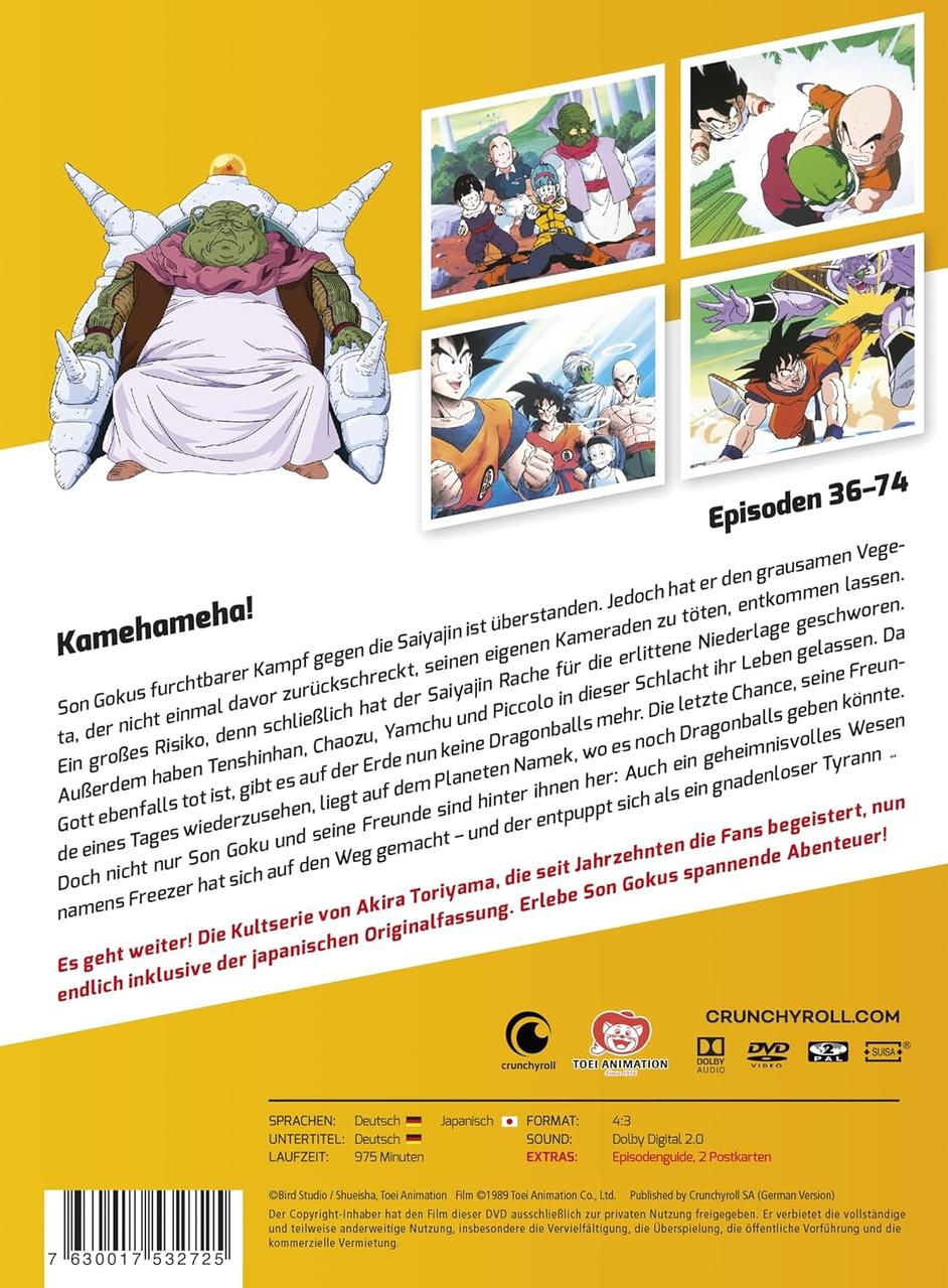 Rückseite der Dragon Ball Z DVD mit Bildern von Charakteren und Text auf Deutsch.