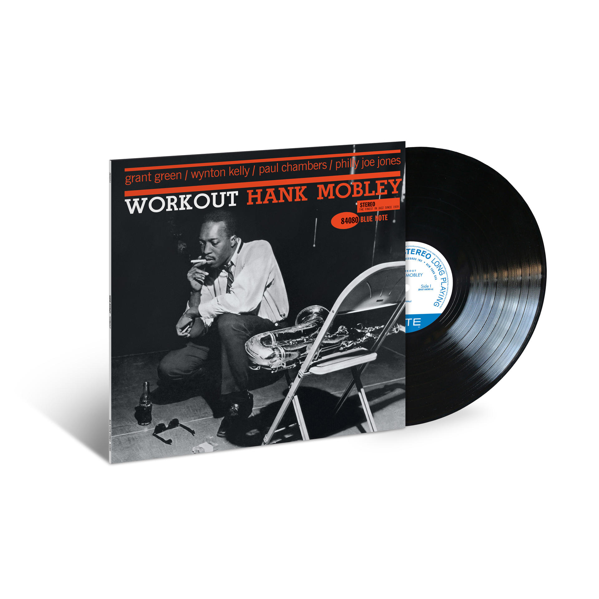 Ein Schallplattencover mit einem Mann, der eine Zigarette raucht. Das Album ist WORKOUT von Hank Mobley.