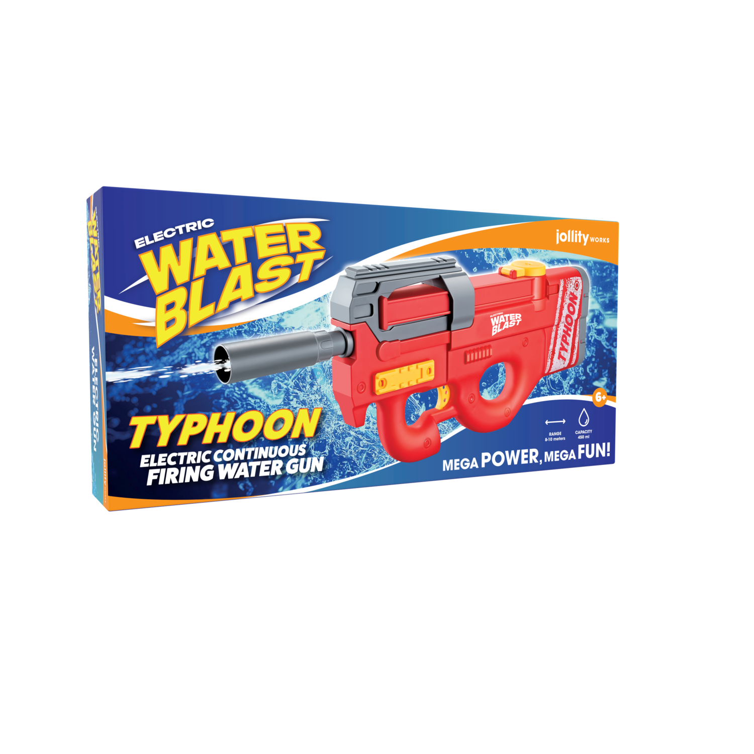 Water gun box with 'Electric Water Blast' and 'Typhoon' written on it.