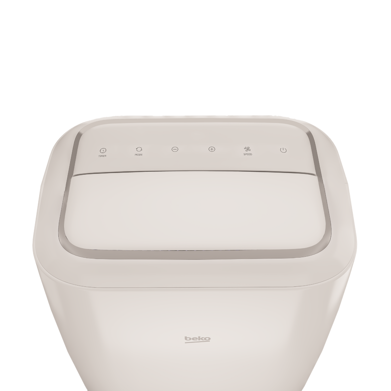 Dispositivo blanco con botones: temporizador, modo, más, velocidad y encendido.