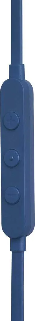 Primer plano de un panel de control azul con tres botones y un cable.