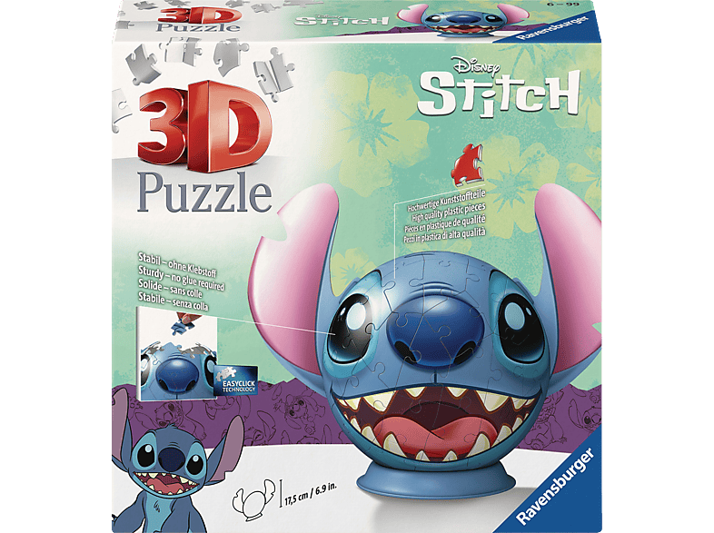 RAVENSBURGER 11574 Disney Stitch Puzzle-Ball mit Ohren 3D Puzzle
