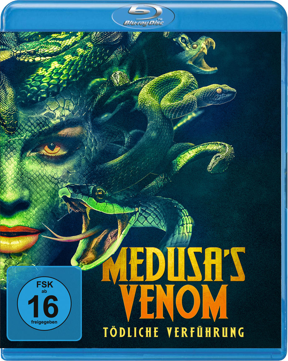 Blu-ray-Cover mit Medusas Gesicht, Schlangen und dem Titel 'Medusa's Venom'.