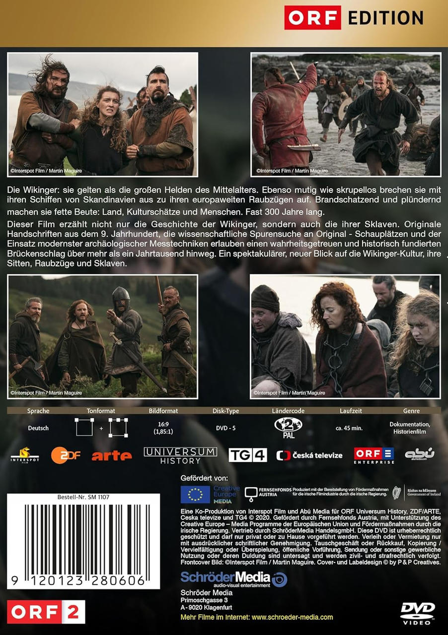 Die Rückseite einer DVD-Hülle mit Bildern von Menschen in historischer Umgebung.