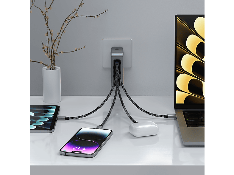 SATECHI 145W USB-C 4-Port GaN Travel Charger, Grau; Ladegerät — Foto 4 von 5