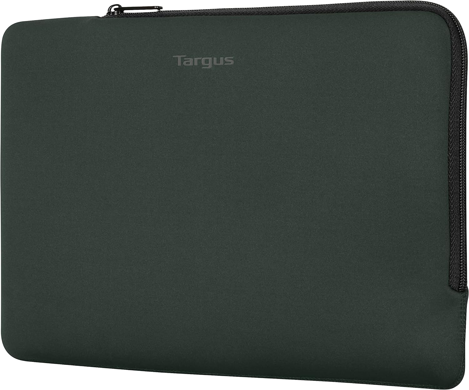 Funda para portátil Targus verde oscuro con cremallera negra.