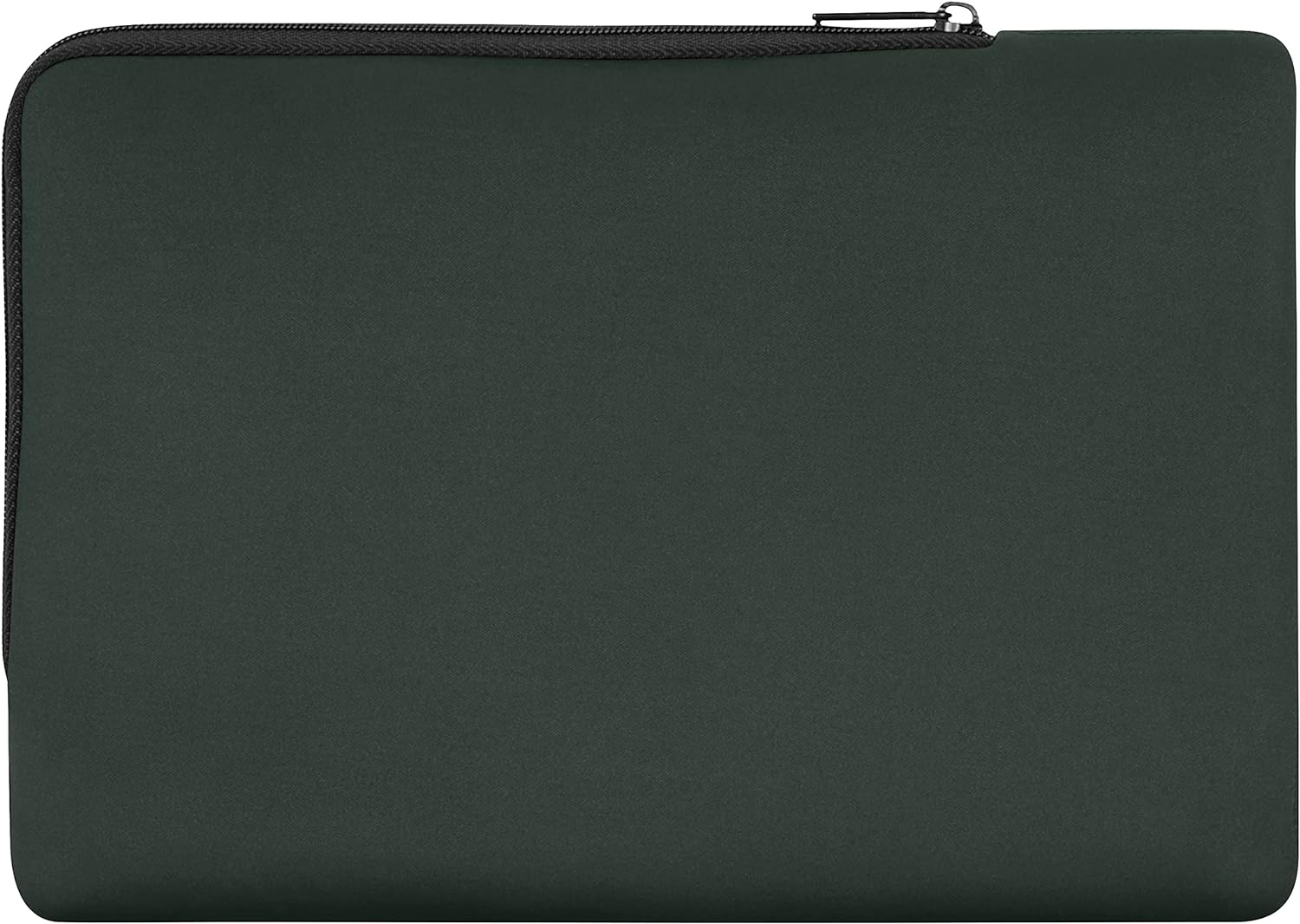 Una funda para portátil verde oscuro con cremallera.