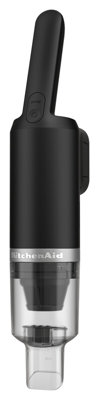 Ein schwarzer KitchenAid Handstaubsauger, aus der Nähe betrachtet.
