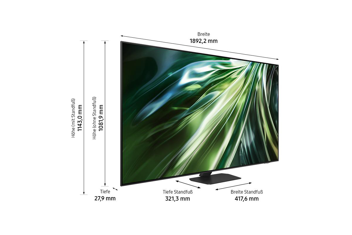 Flachbildfernseher, Abmessungen in Millimetern.