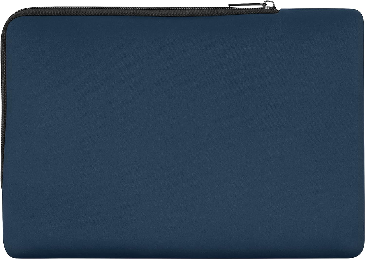 Funda para portátil azul marino con cremallera negra.