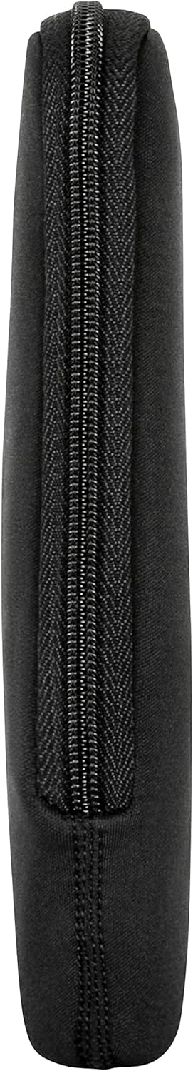 Funda negra para portátil con cremallera. El interior de la funda es visible.