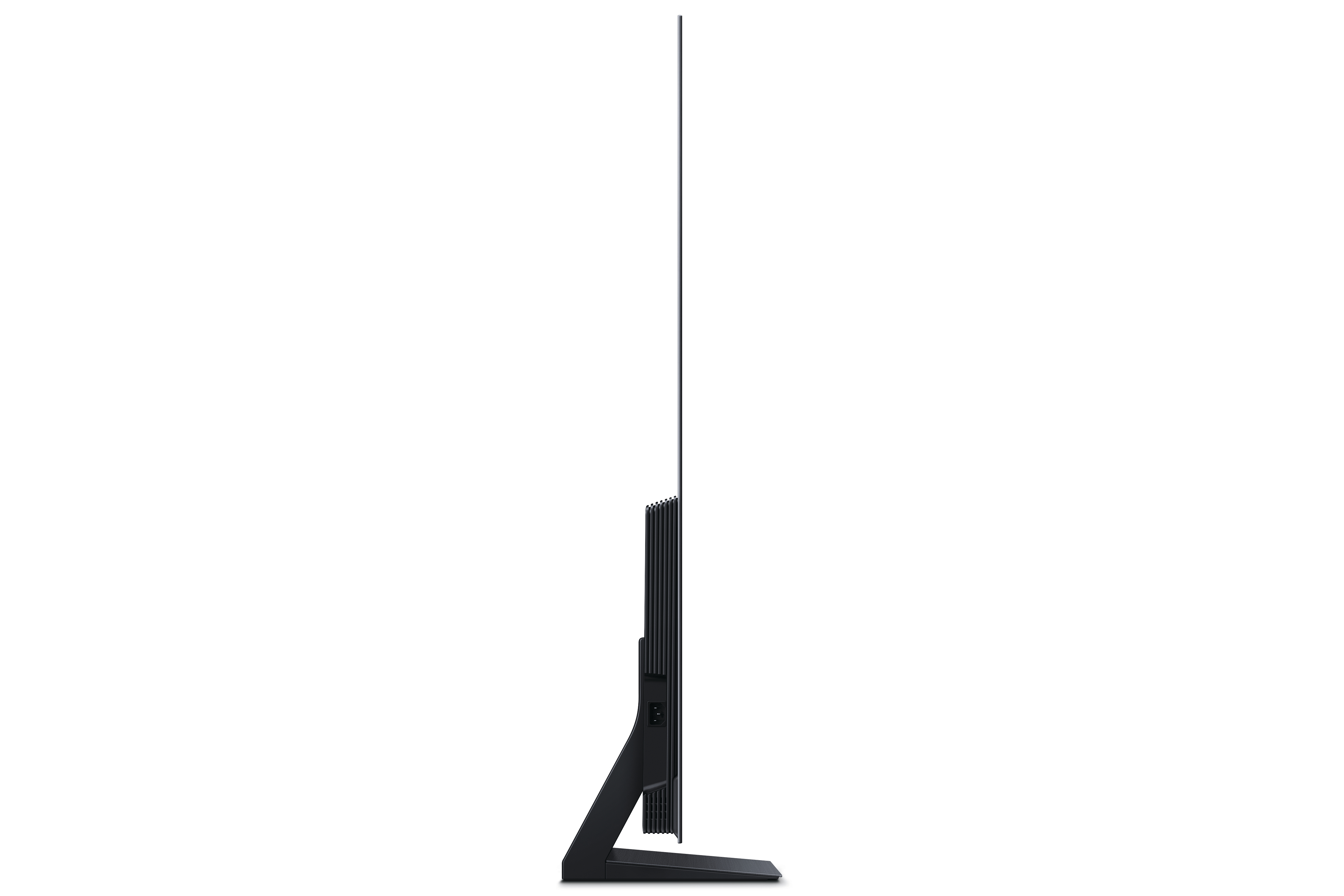 Seitenansicht eines Samsung Neo QLED-Fernsehers, der sein schlankes Design zeigt.