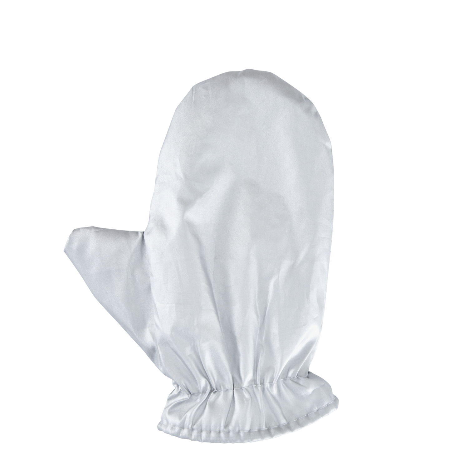 A white oven mitt is shown against a white background.