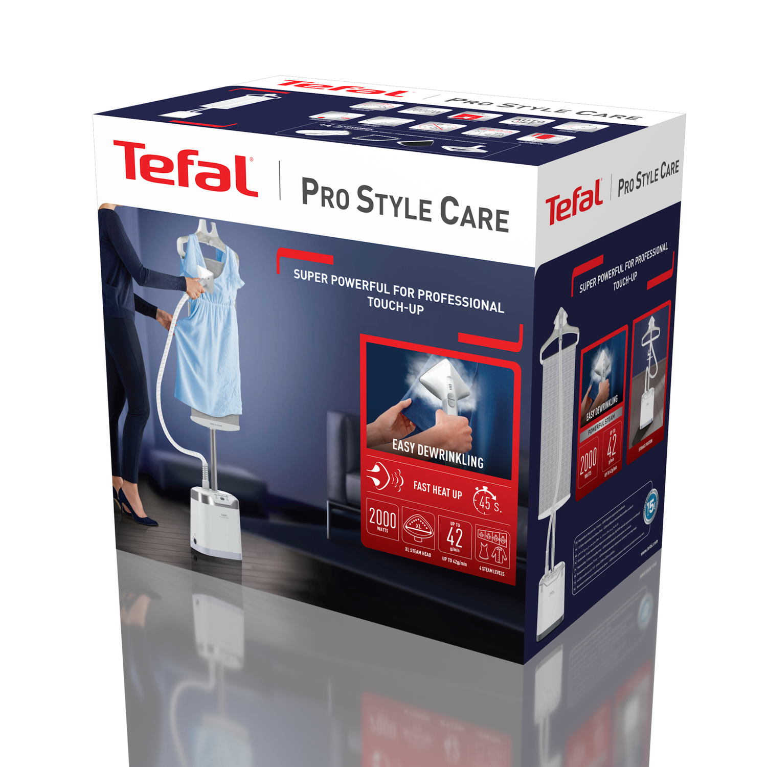 Tefal Pro Style Care box, with images of the product and features listed.