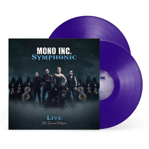 Albumcover mit Band, zwei violetten Schallplatten. 