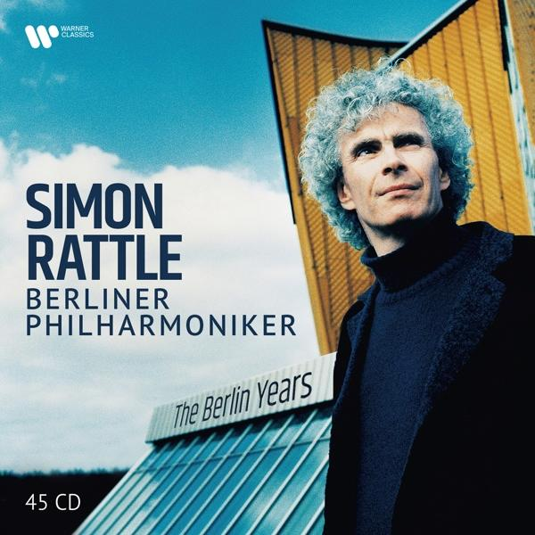 Simon Rattle album borítója. Férfi göndör hajjal, kék öltözékben.