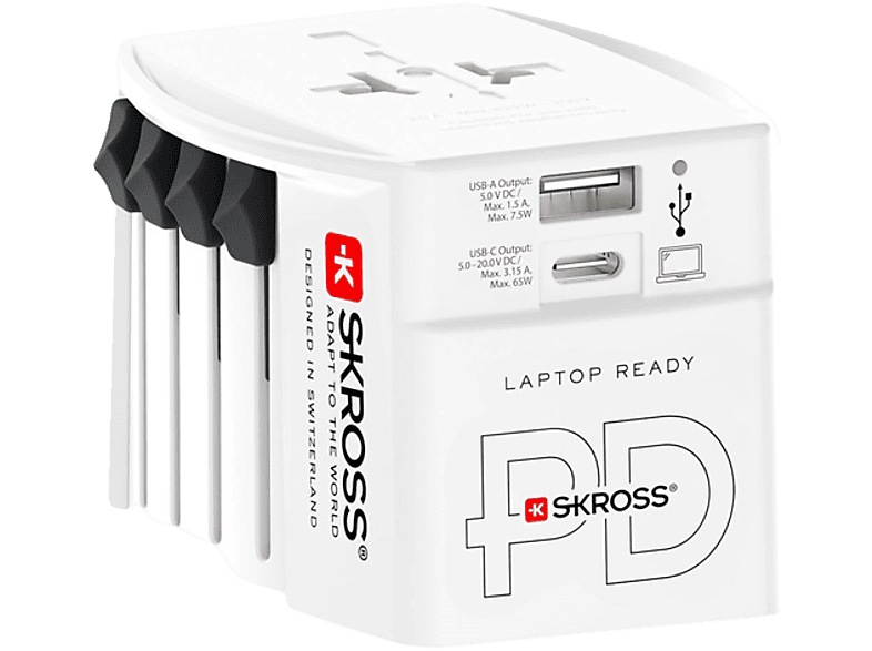 SKROSS MUV USB világutazó hálózati csatlakozó átalakító, 65W, USB-C kábellel (MUVUSB-PD65W)