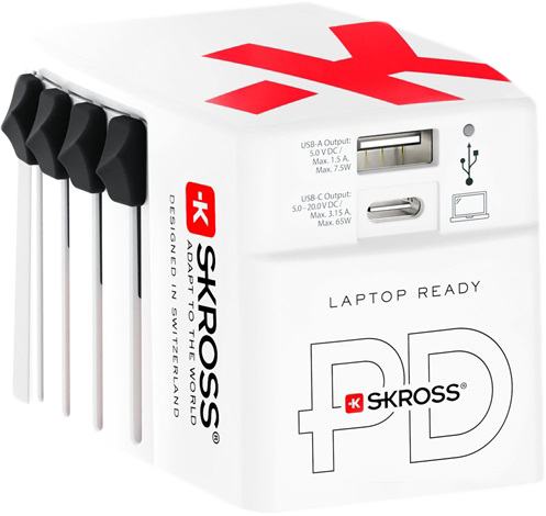 SKROSS World USB világutazó átalakító adapter, 65W, USB-C kábellel (WORLDUSB-PD65)