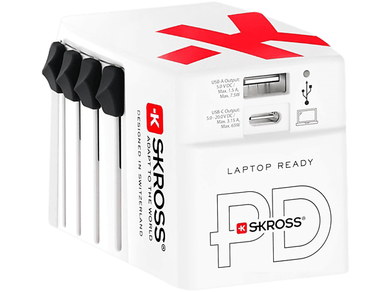 SKROSS World USB világutazó átalakító adapter, 65W, USB-C kábellel (WORLDUSB-PD65)