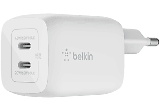 BELKIN Boost Charge Pro 65W GaN hálózati töltő kettős USB-C csatlakozással, fehér (WCH013vfWH)