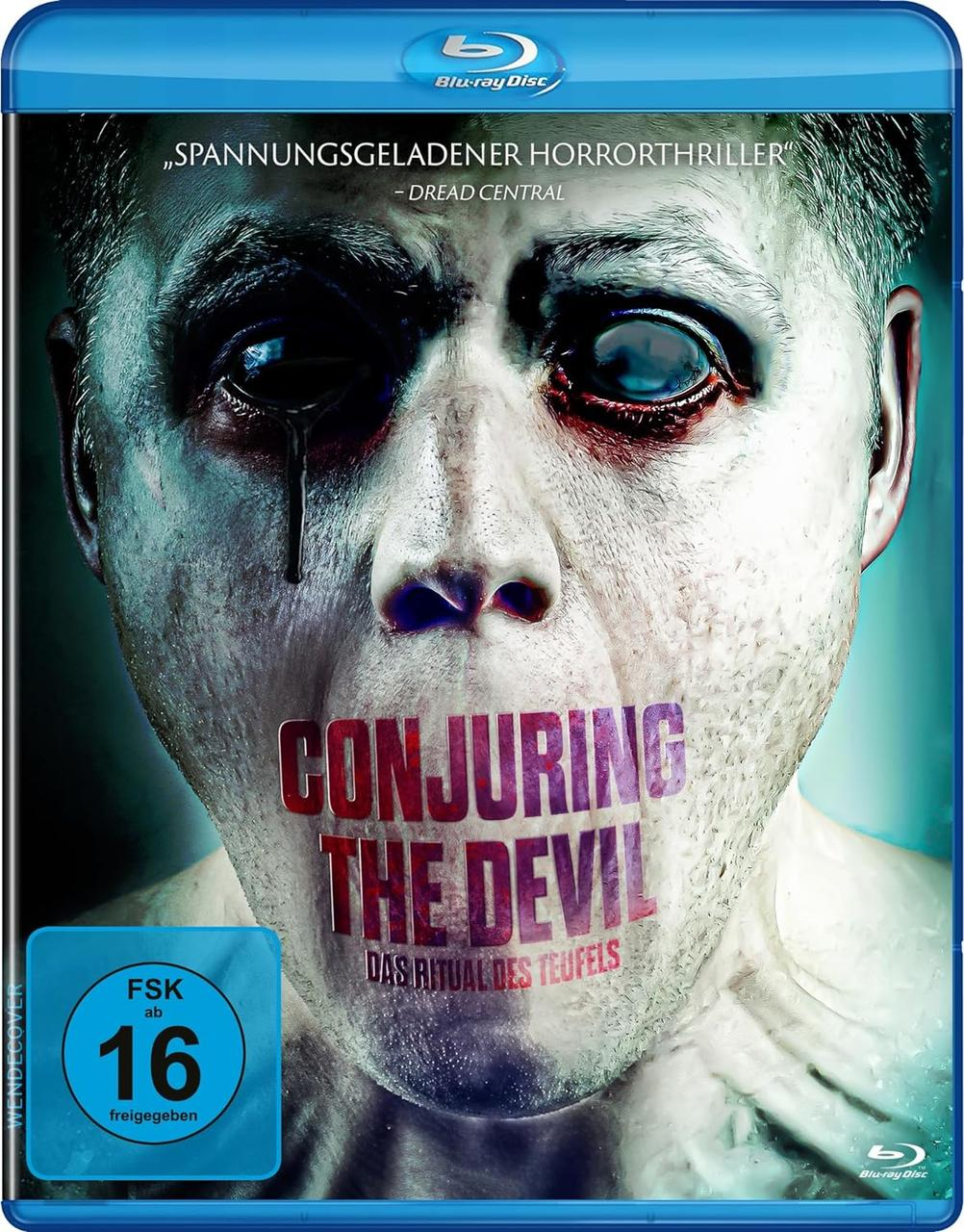 Blu-ray-Disc-Cover mit Gesicht und Text: 'Conjuring the Devil'.