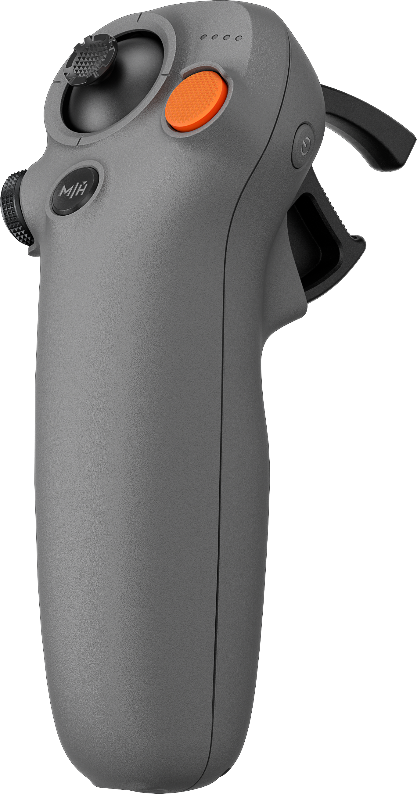Télécommande de drone grise. Boutons et manettes visibles.