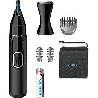 Cortapelos nariz - Philips NT5650/16 , Recortador de precisión para nariz, orejas y cejas, 3 peines-guía, Funda de viaje, Negro