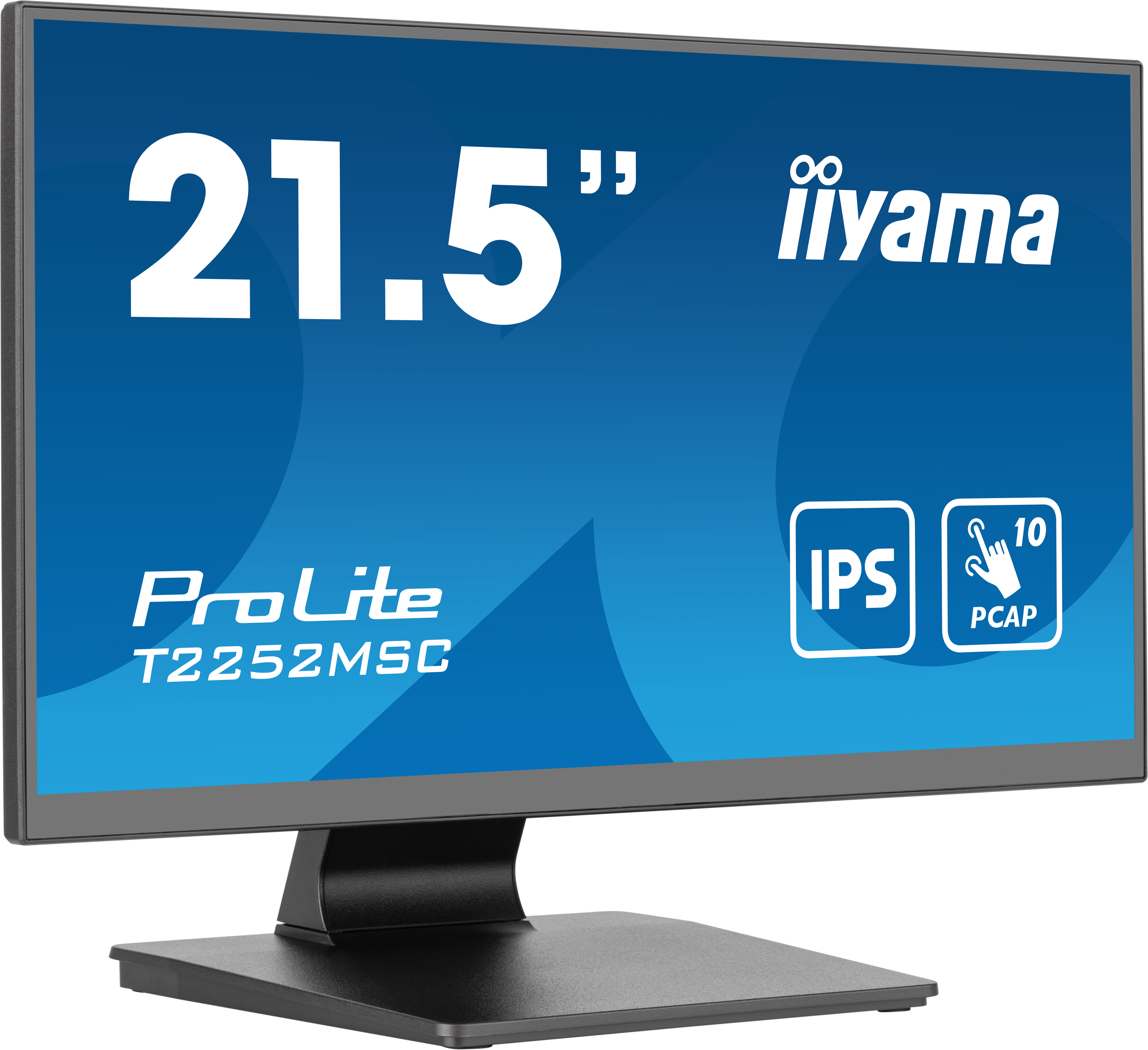 Ein 21,5-Zoll iiyama ProLite PCAP-Monitor mit IPS und Touchscreen auf schwarzer Basis.