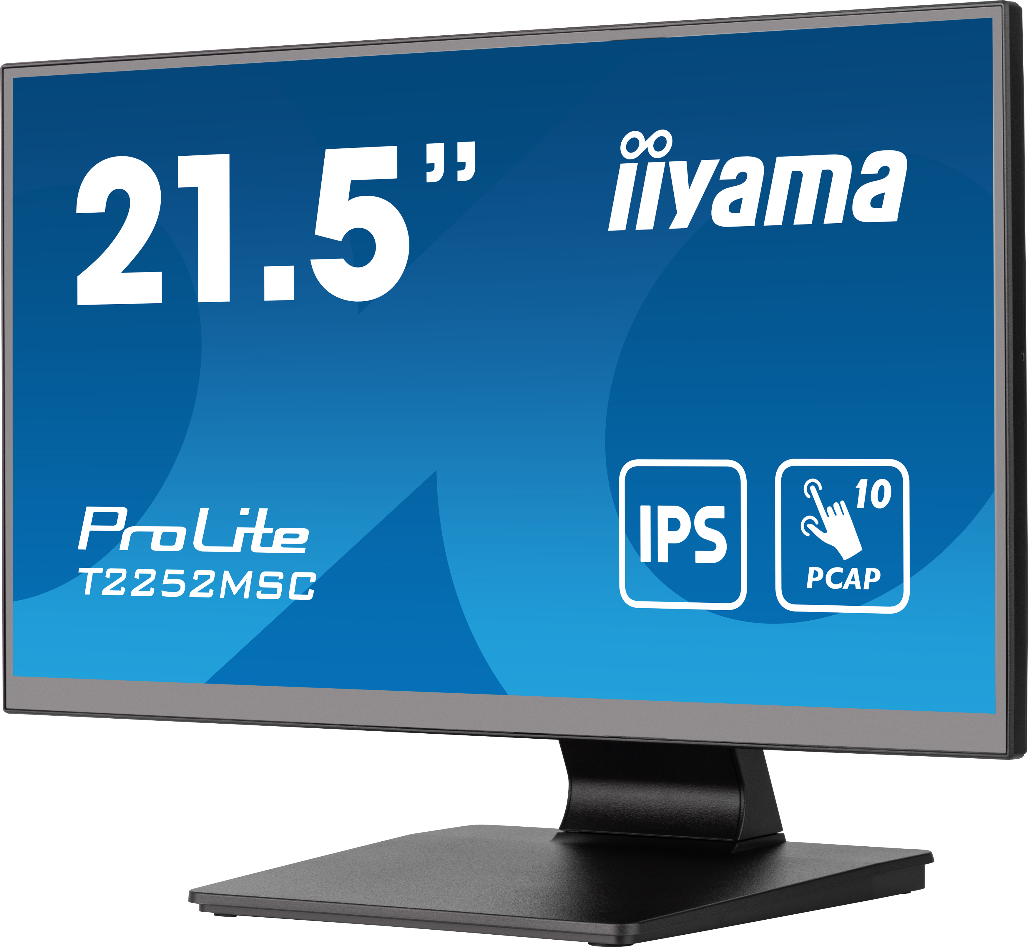 Ein 21,5-Zoll-Iiyama ProLite-Monitor. Er hat einen schwarzen Ständer und ein blaues Display.