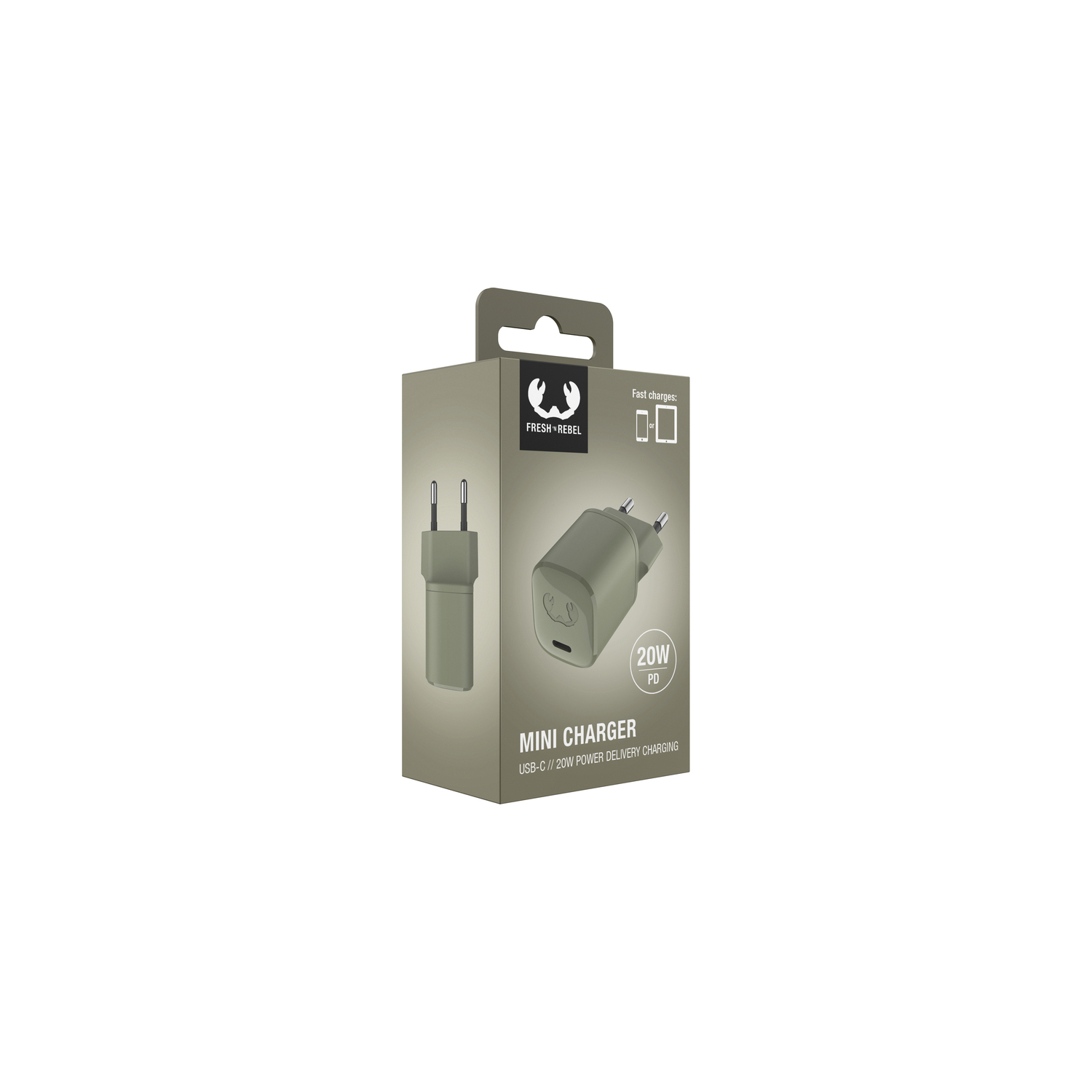 A small, gray charger box with a mini charger, with the text 'MINI CHARGER'.