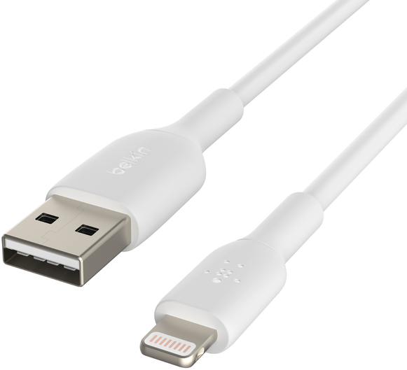 Fehér USB-Lightning kábel Belkin márkajelzéssel.