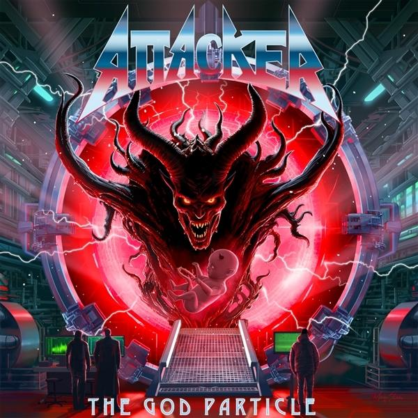 Album borító: Egy démoni figura szarvakkal és egy babával. A vörös és kék árnyalatok dominálnak a jeleneten. A cím: 'The God Particle'.