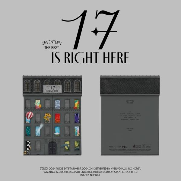 Albumcover mit Gebäude-Bild und dem Text "SEVENTEEN IS RIGHT HERE".