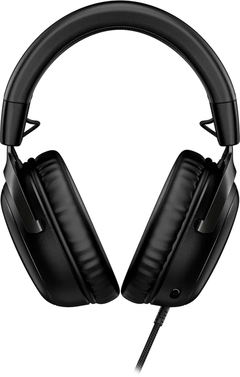 Schwarze Over-Ear-Kopfhörer mit gepolstertem Kopfbügel, Ohrmuscheln und Kabel.