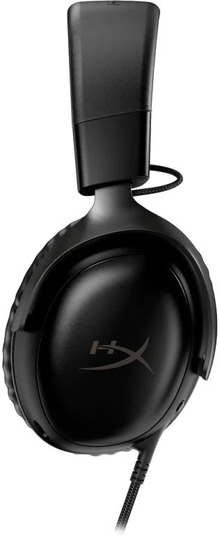 Schwarzes HyperX Gaming-Headset, das die Ohrmuschel und das Logo zeigt.