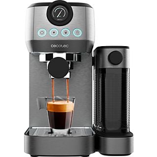 Cafetera express - Cecotec Power Espresso 20 Steel Pro Latte, 20 bar, 1350 W, 1.3 l, 2 tazas, Tanque de leche, Thermoblock, Steel