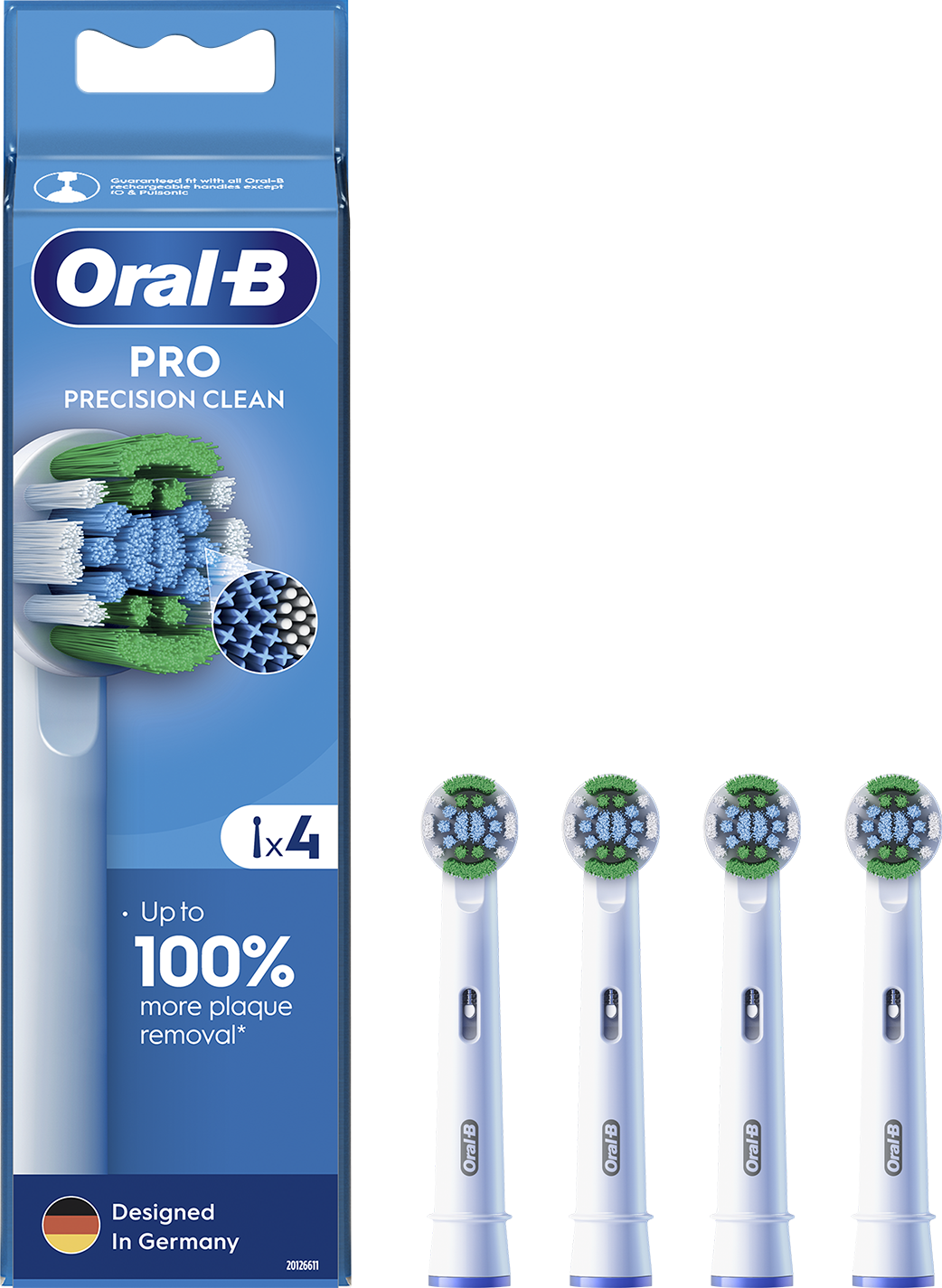 Egy Oral-B Pro Precision Clean fogkefe fejcsomagja, négy cserélhető fejjel.