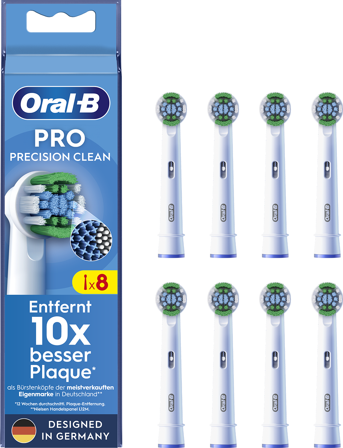 Oral-B Pro Precision Clean fogkefefejek doboza, bemutatva a terméket és a csomagolást.