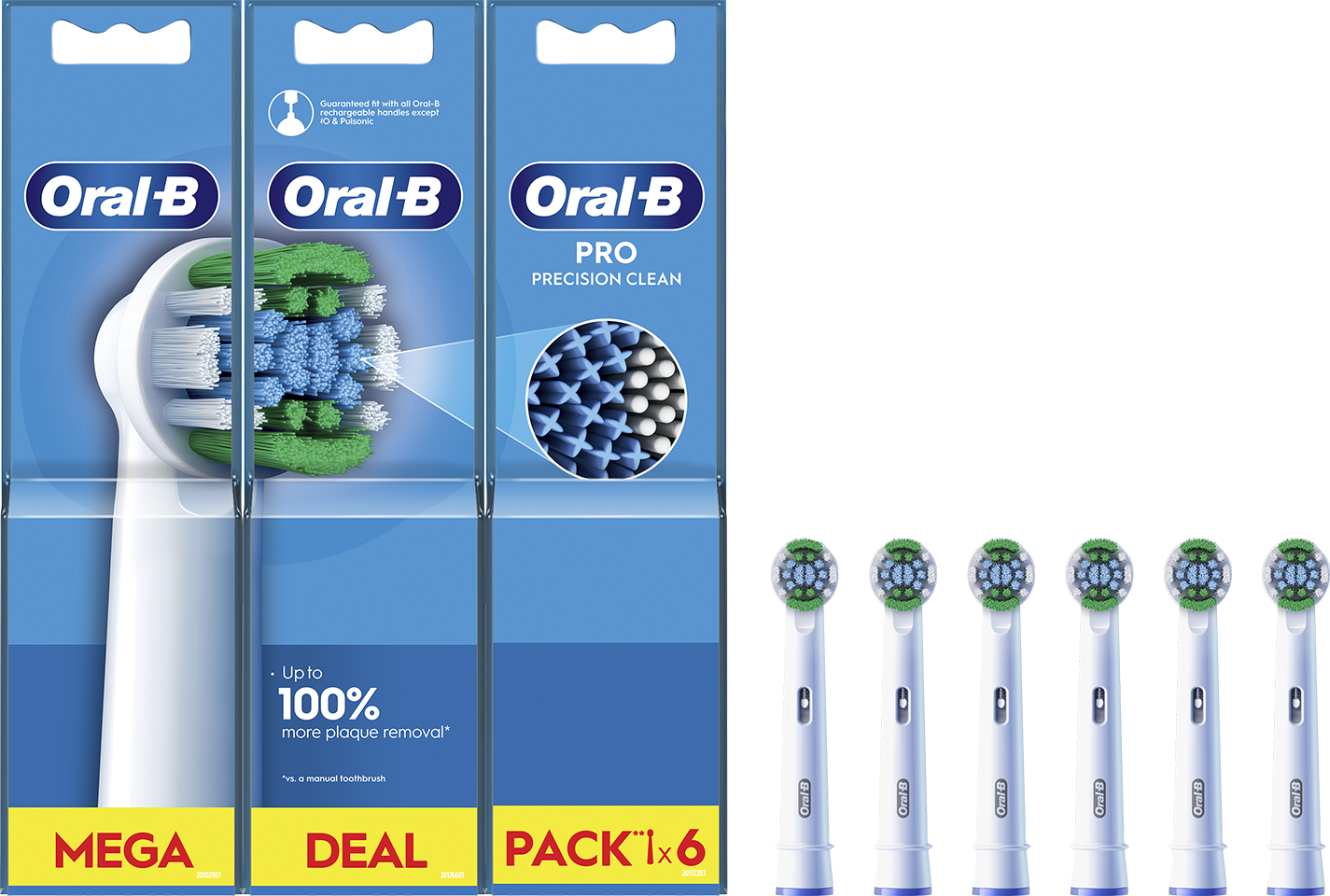 Három Oral-B fogkefefej csomag, jobbra extra fejekkel.