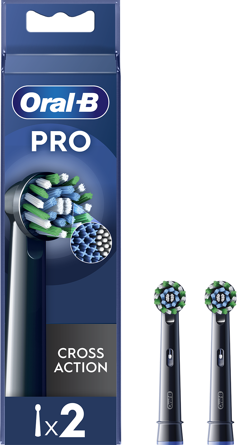 Oral-B Pro fogkefe fejek a csomagolásban, két fej látható. A csomag kék fehér szöveggel.