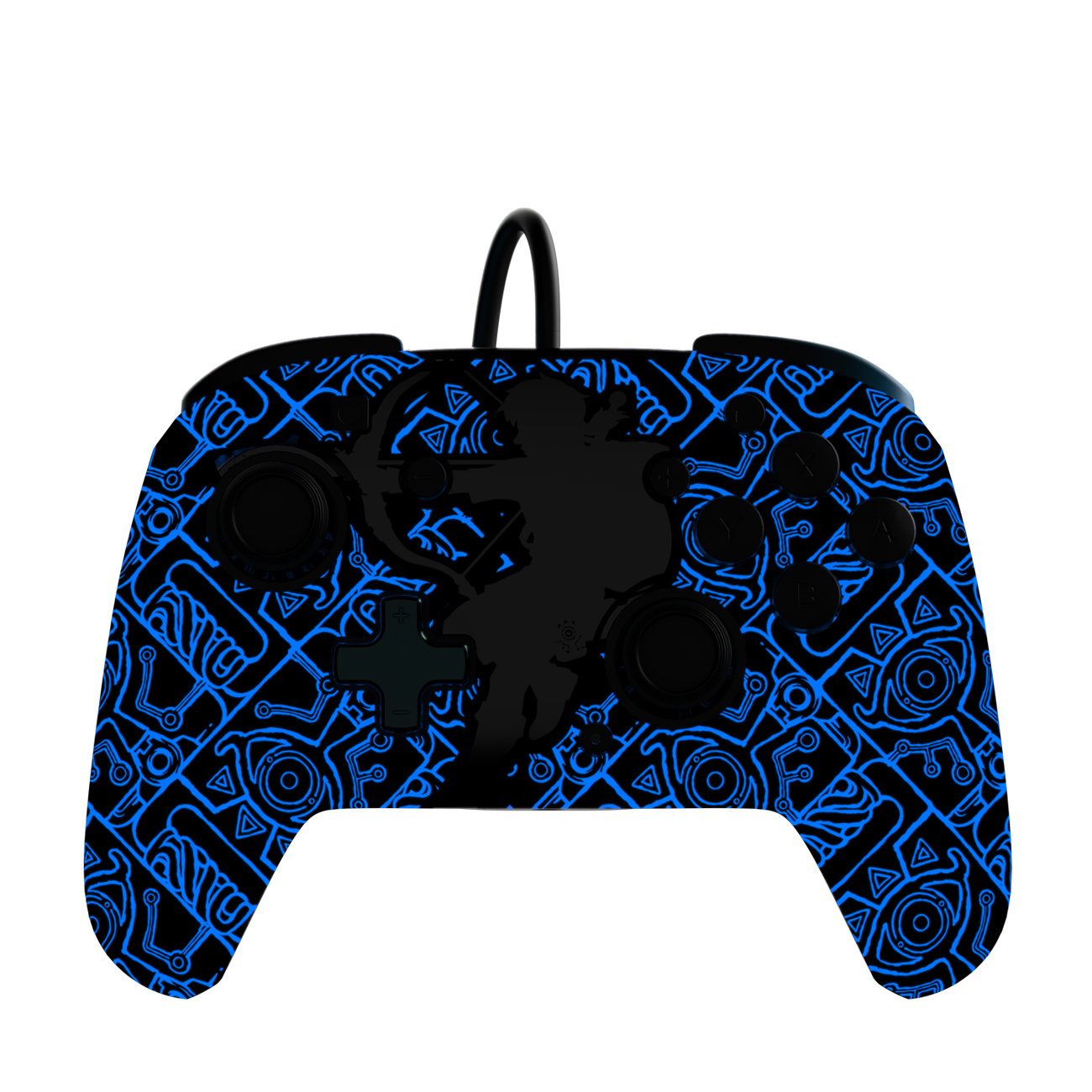 Ein schwarzer Gaming-Controller mit blauen Designelementen.