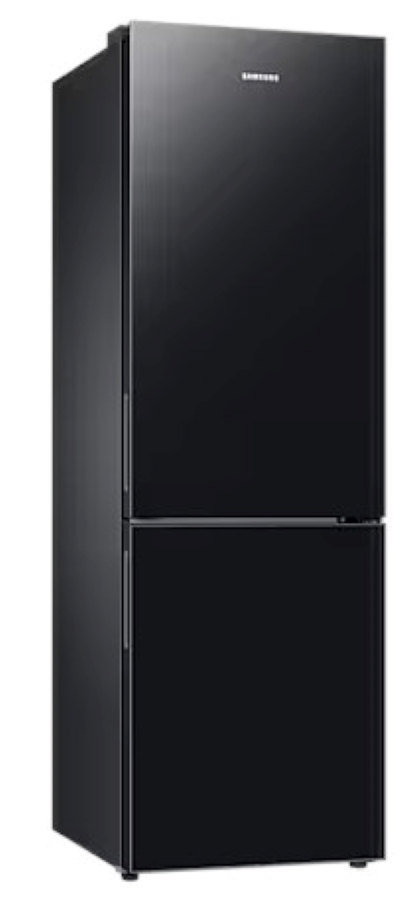 Czarna lodówka Samsung z dwoma drzwiami.