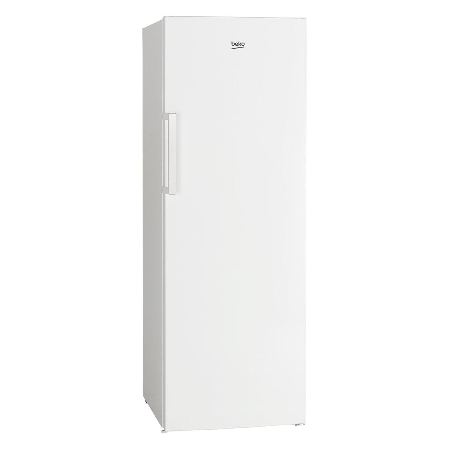 A white Beko freezer standing upright on a white background.