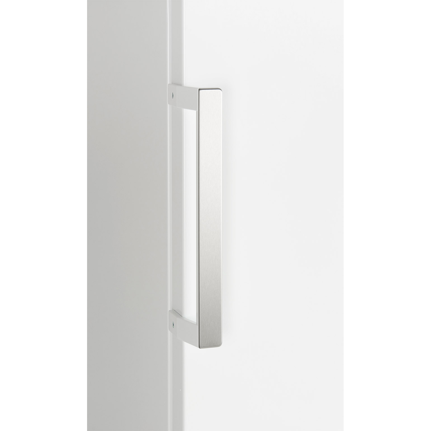 Silver door handle on a white door, simple and modern design.
