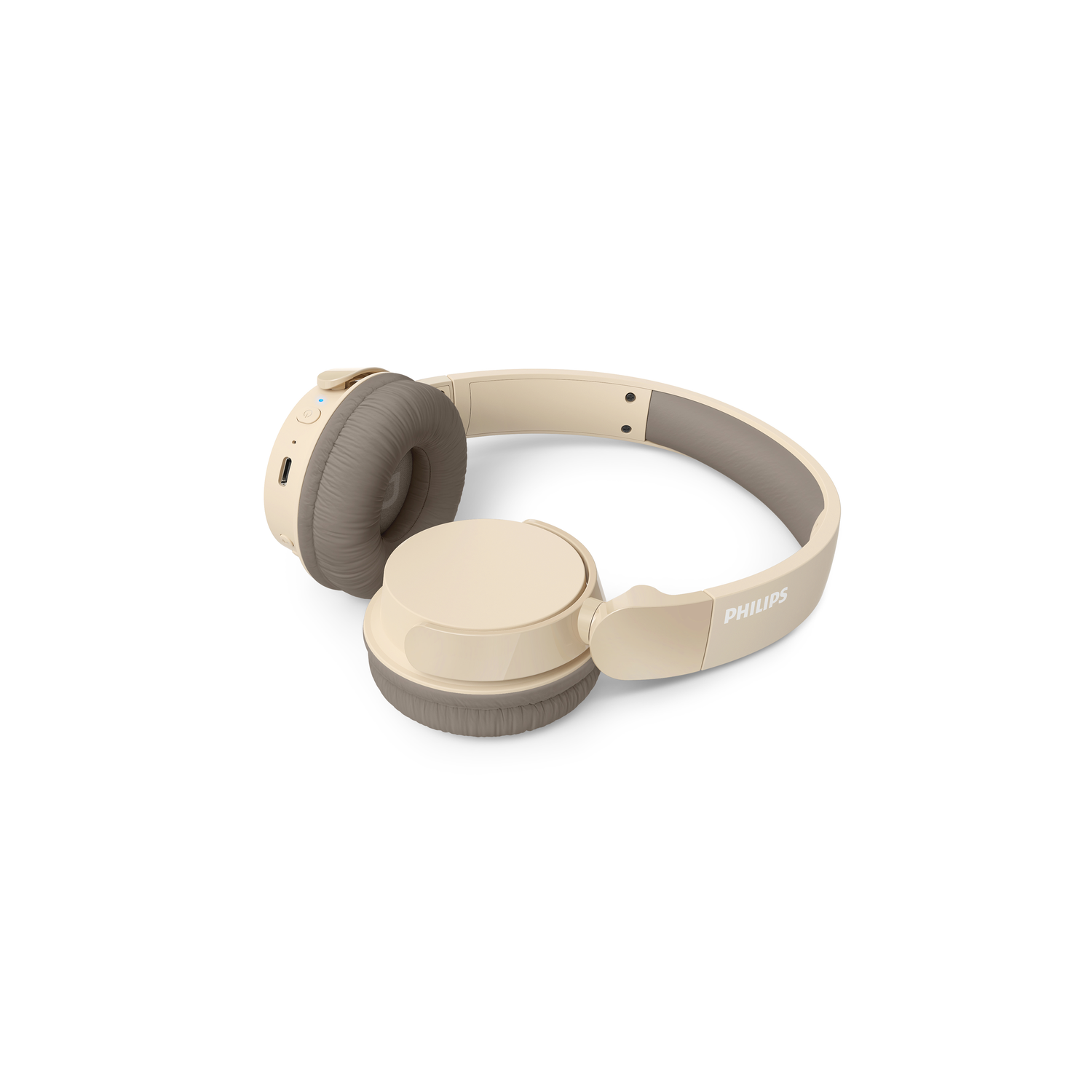 Beige koptelefoon.