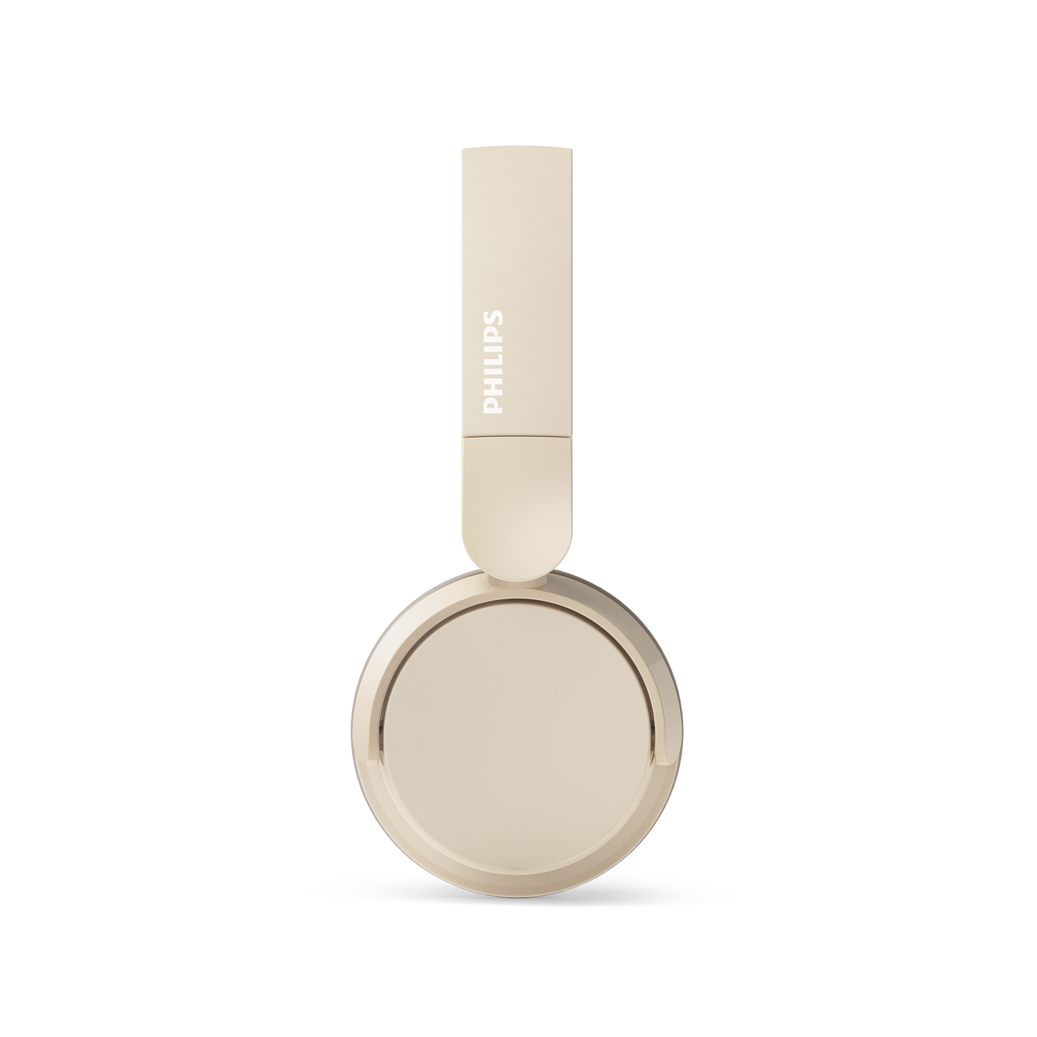 Goudkleurige Philips-koptelefoon, met de band uitgeschoven. De oorschelpen zijn rond.