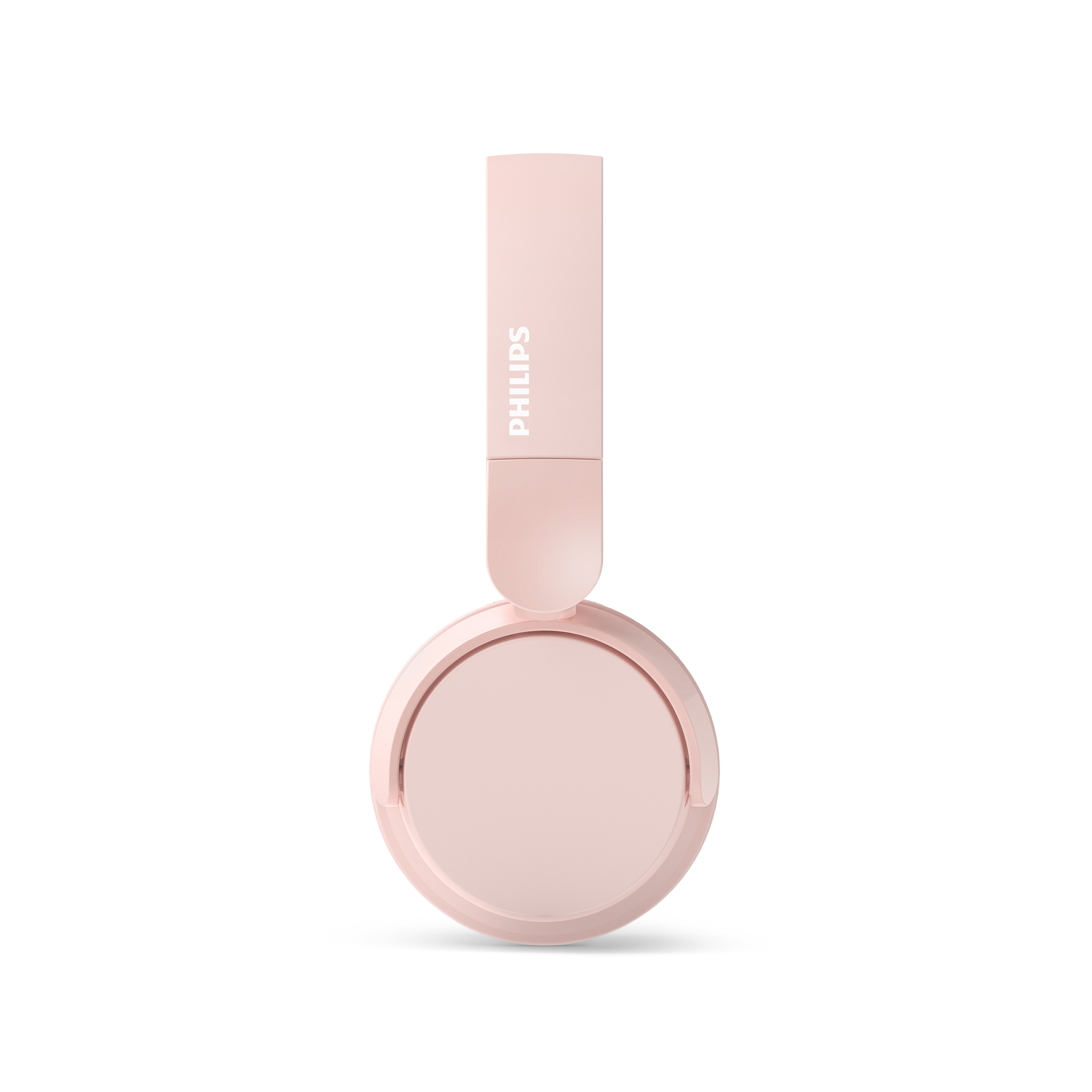 Pink Philips headphones, with a band connecting two ear cups. The headphones are on a white background.