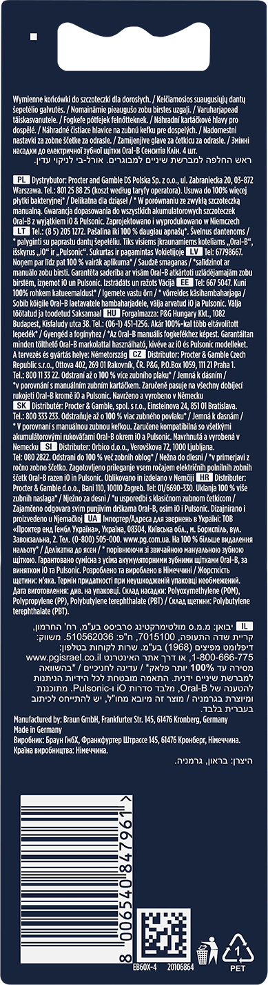 Termékcsomagolás többnyelvű szöveggel és vonalkóddal.